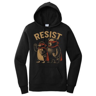 Funny Penguin Bear Resist Penguins Protest Against Tariffs Women's Pullover Hoodie