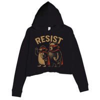 Funny Penguin Bear Resist Penguins Protest Against Tariffs Crop Fleece Hoodie