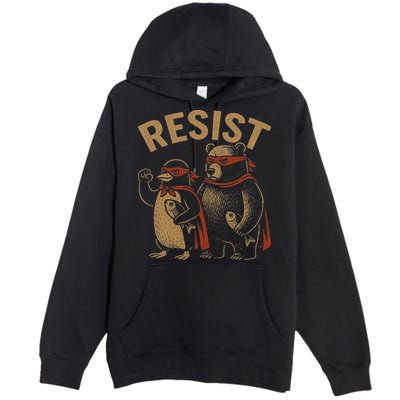 Funny Penguin Bear Resist Penguins Protest Against Tariffs Premium Pullover Hoodie