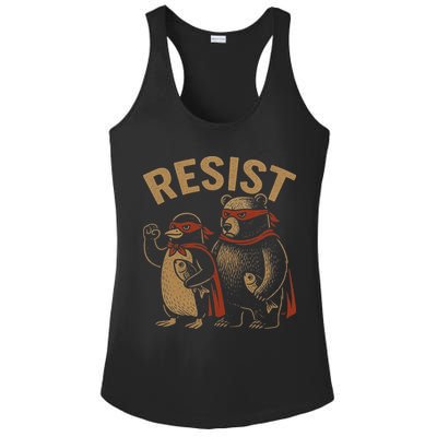 Funny Penguin Bear Resist Penguins Protest Against Tariffs Ladies PosiCharge Competitor Racerback Tank