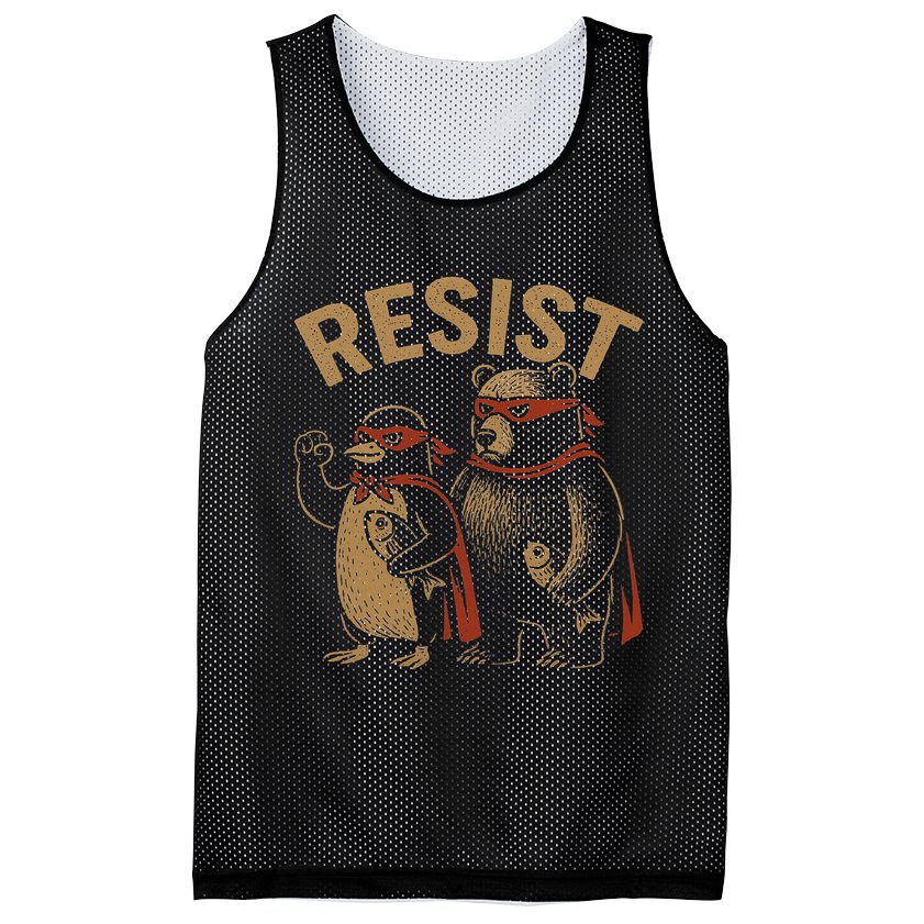 Funny Penguin Bear Resist Penguins Protest Against Tariffs Mesh Reversible Basketball Jersey Tank