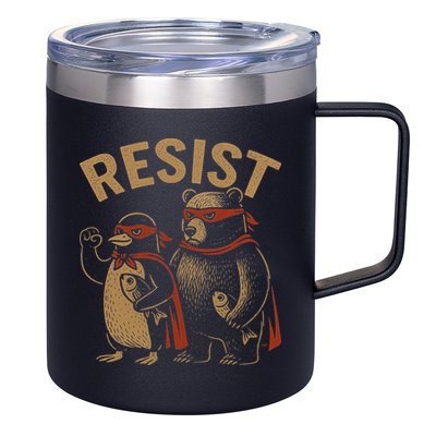 Funny Penguin Bear Resist Penguins Protest Against Tariffs 12oz Stainless Steel Coffee Mug