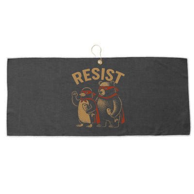 Funny Penguin Bear Resist Penguins Protest Against Tariffs Large Microfiber Waffle Golf Towel