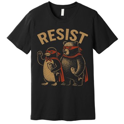 Funny Penguin Bear Resist Penguins Protest Against Tariffs Premium T-Shirt
