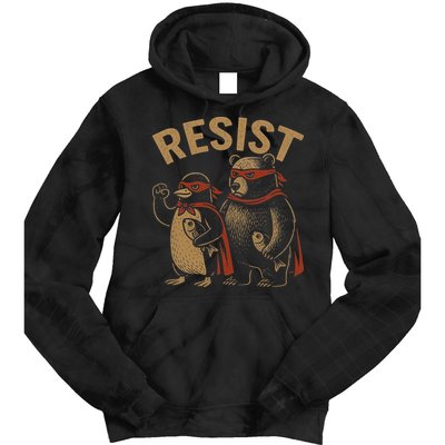 Funny Penguin Bear Resist Penguins Protest Against Tariffs Tie Dye Hoodie