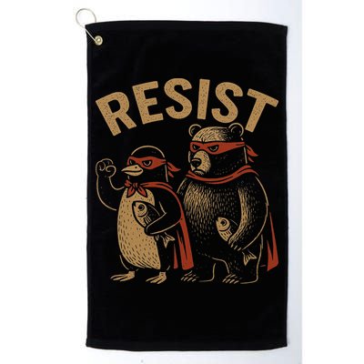Funny Penguin Bear Resist Penguins Protest Against Tariffs Golf Towel