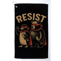 Funny Penguin Bear Resist Penguins Protest Against Tariffs Golf Towel