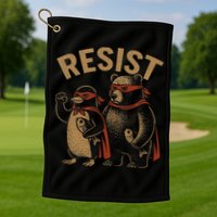 Funny Penguin Bear Resist Penguins Protest Against Tariffs Golf Towel