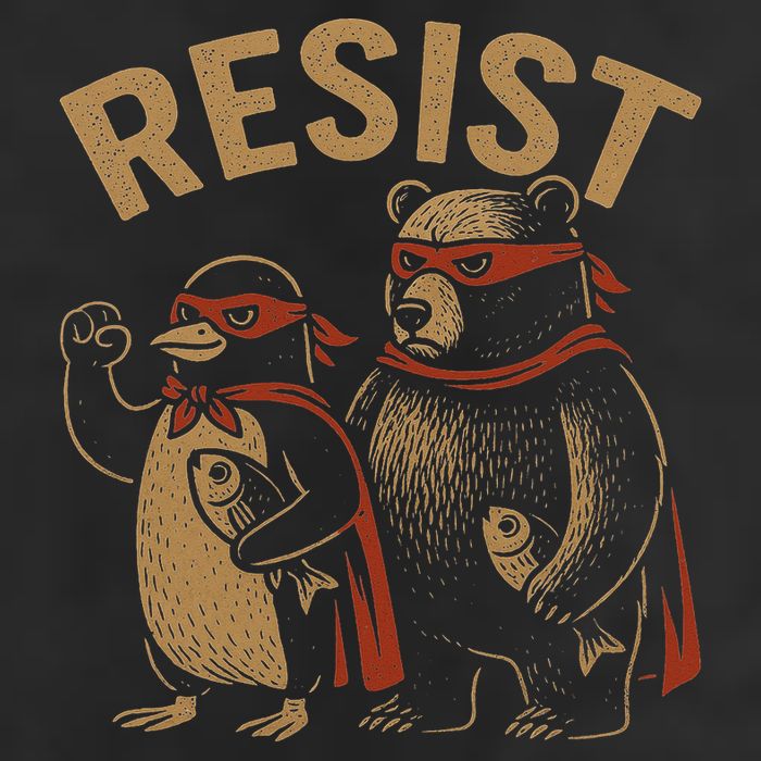 Funny Penguin Bear Resist Penguins Protest Against Tariffs Golf Towel