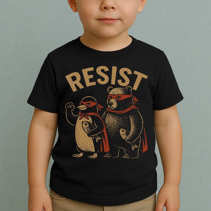 Funny Penguin Bear Resist Penguins Protest Against Tariffs Toddler T-Shirt