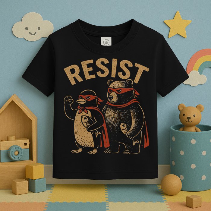 Funny Penguin Bear Resist Penguins Protest Against Tariffs Toddler T-Shirt
