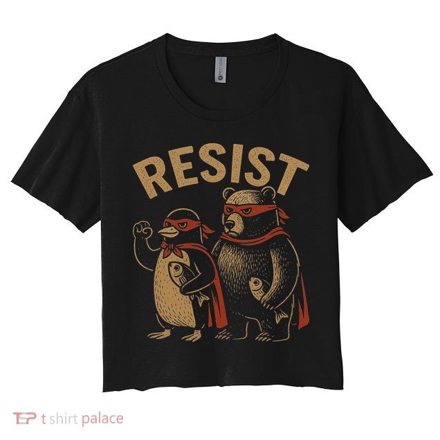 Funny Penguin Bear Resist Penguins Protest Against Tariffs Crop Top