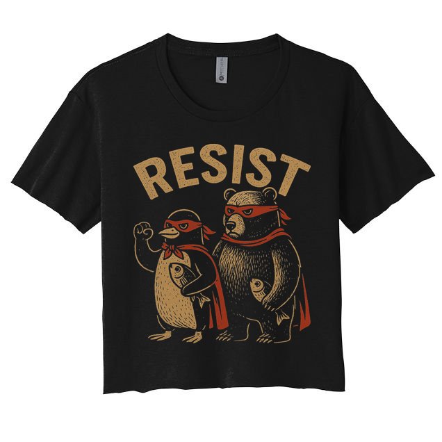 Funny Penguin Bear Resist Penguins Protest Against Tariffs Crop Top