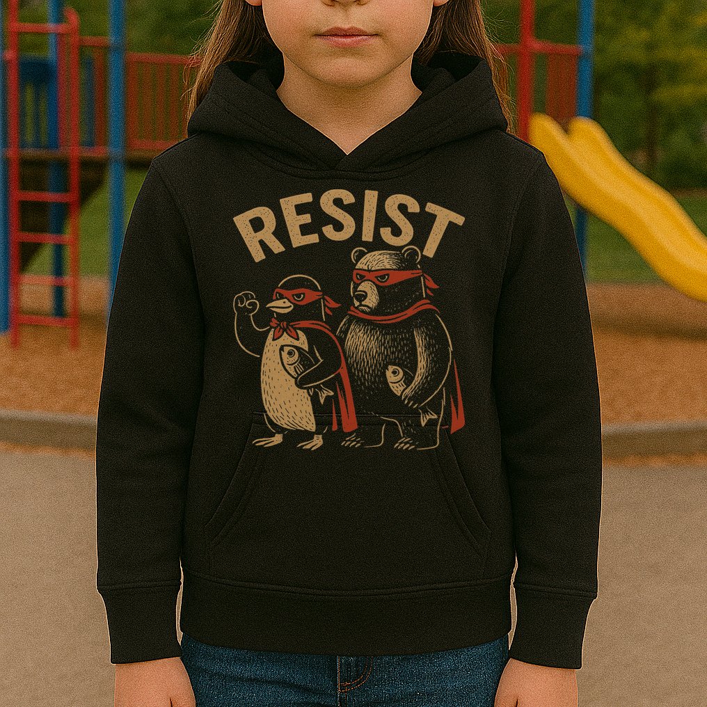 Funny Penguin Bear Resist Penguins Protest Against Tariffs Kids Hoodie