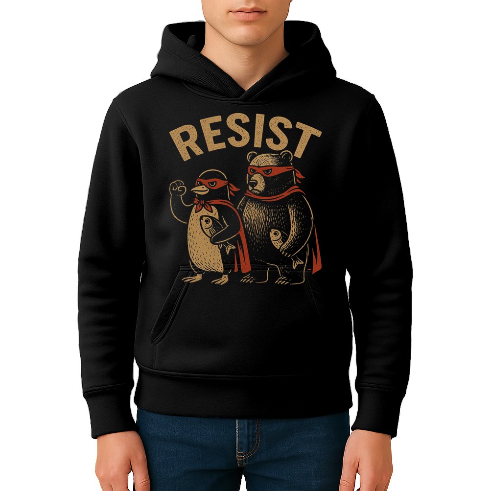 Funny Penguin Bear Resist Penguins Protest Against Tariffs Kids Hoodie