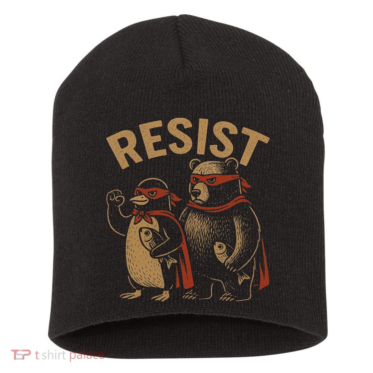 Funny Penguin Bear Resist Penguins Protest Against Tariffs Short Acrylic Beanie