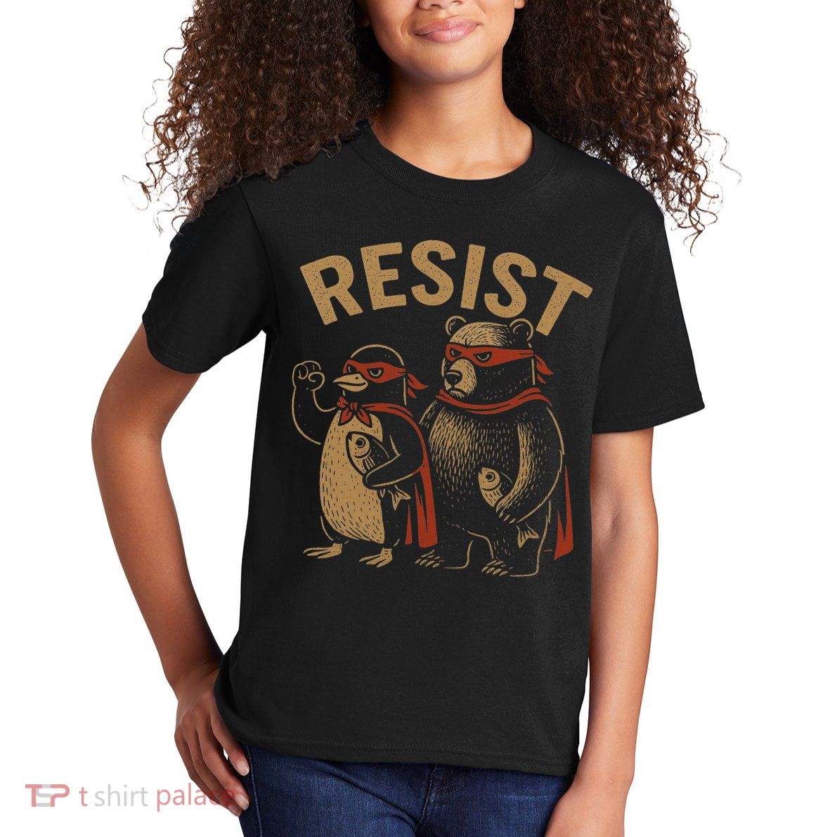 Funny Penguin Bear Resist Penguins Protest Against Tariffs Kids T-Shirt