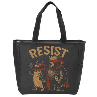 Funny Penguin Bear Resist Penguins Protest Against Tariffs Zip Tote Bag