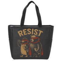 Funny Penguin Bear Resist Penguins Protest Against Tariffs Zip Tote Bag
