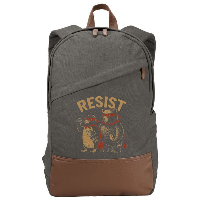 Funny Penguin Bear Resist Penguins Protest Against Tariffs Cotton Canvas Backpack
