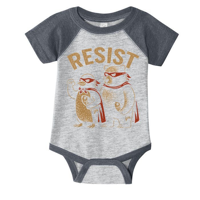 Funny Penguin Bear Resist Penguins Protest Against Tariffs Infant Baby Jersey Bodysuit