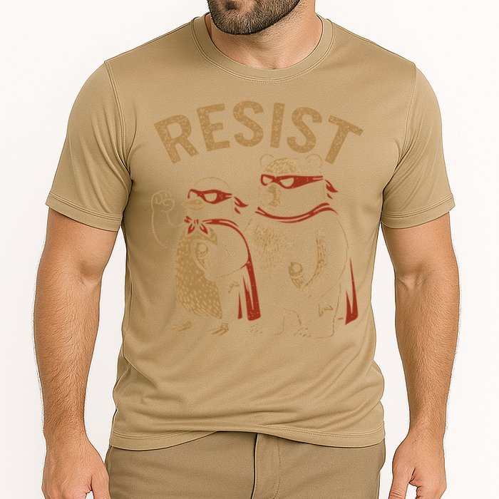 Funny Penguin Bear Resist Penguins Protest Against Tariffs Performance Shirt