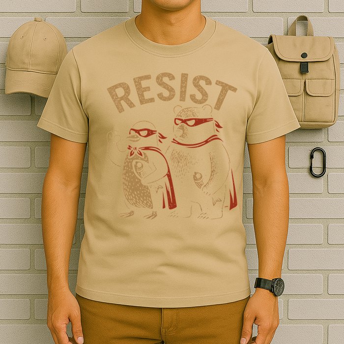 Funny Penguin Bear Resist Penguins Protest Against Tariffs T-Shirt