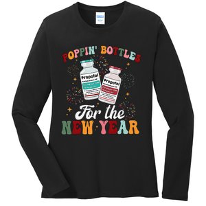 Funny Poppin Bottles For The New Year Icu Nurse Propofol Crna Ladies Long Sleeve Shirt