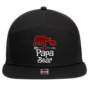 Funny Papa Bear Christmas Pajama Red Plaid Buffalo Matching Family 7 Panel Mesh Trucker Snapback Hat