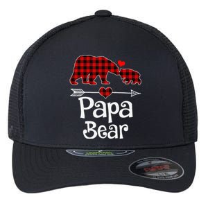 Funny Papa Bear Christmas Pajama Red Plaid Buffalo Matching Family Flexfit Unipanel Trucker Cap