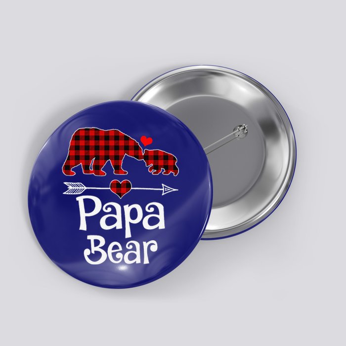 Funny Papa Bear Christmas Pajama Red Plaid Buffalo Matching Family Button