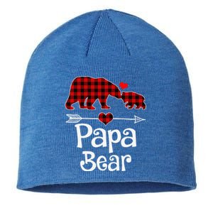 Funny Papa Bear Christmas Pajama Red Plaid Buffalo Matching Family Sustainable Beanie