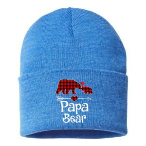 Funny Papa Bear Christmas Pajama Red Plaid Buffalo Matching Family Sustainable Knit Beanie