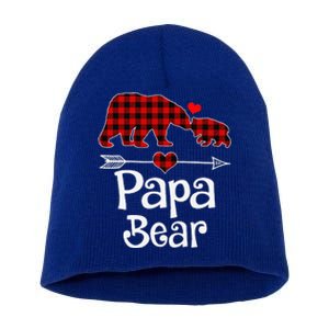 Funny Papa Bear Christmas Pajama Red Plaid Buffalo Matching Family Short Acrylic Beanie