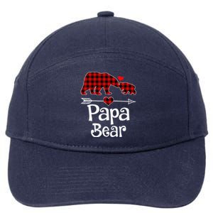 Funny Papa Bear Christmas Pajama Red Plaid Buffalo Matching Family 7-Panel Snapback Hat