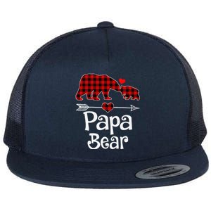 Funny Papa Bear Christmas Pajama Red Plaid Buffalo Matching Family Flat Bill Trucker Hat