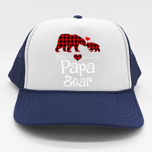 Funny Papa Bear Christmas Pajama Red Plaid Buffalo Matching Family Trucker Hat