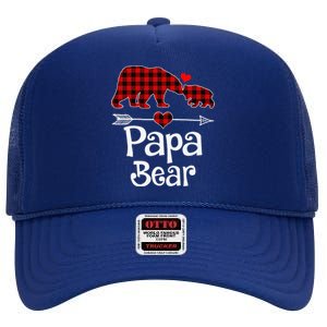 Funny Papa Bear Christmas Pajama Red Plaid Buffalo Matching Family High Crown Mesh Back Trucker Hat