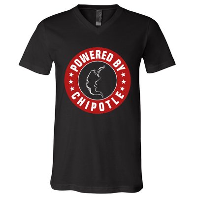 Funny Powered By Chipotle Design Chili Pepper V-Neck T-Shirt