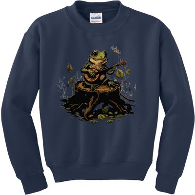 Frog Playing Banjo On Log Gift Kids Sweatshirt