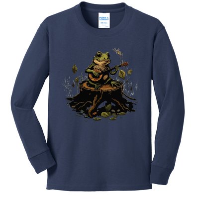 Frog Playing Banjo On Log Gift Kids Long Sleeve Shirt