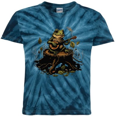 Frog Playing Banjo On Log Gift Kids Tie-Dye T-Shirt