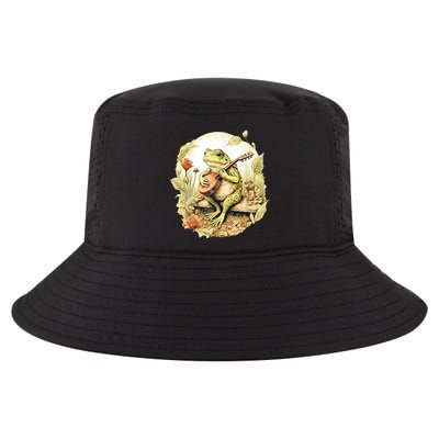 Frog Playing Banjo On Log Cool Comfort Performance Bucket Hat