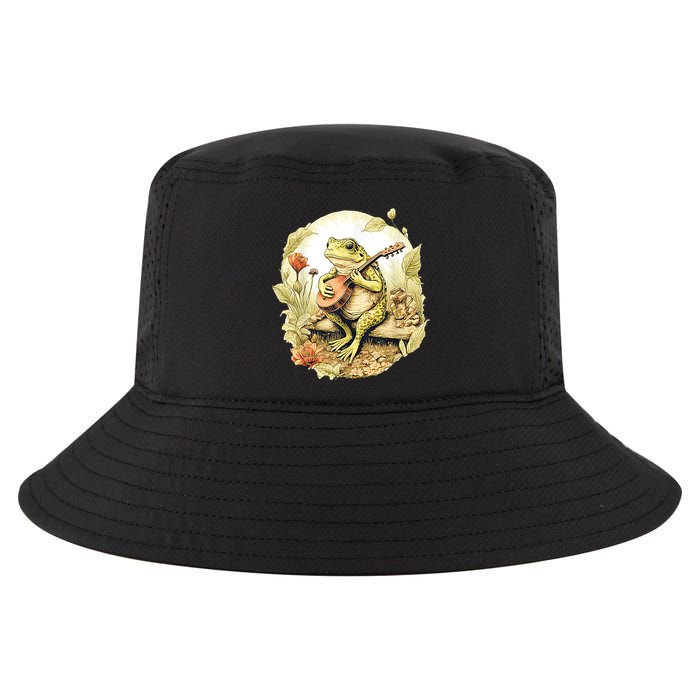 Frog Playing Banjo On Log Cool Comfort Performance Bucket Hat