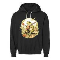 Frog Playing Banjo On Log Garment-Dyed Fleece Hoodie