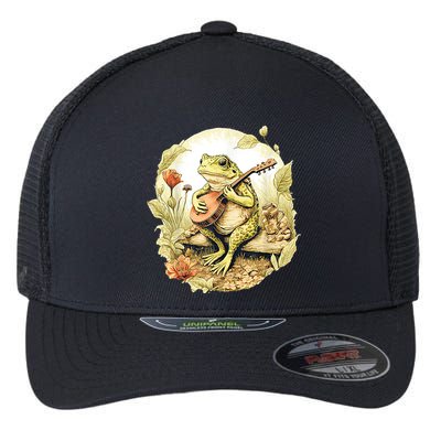 Frog Playing Banjo On Log Flexfit Unipanel Trucker Cap