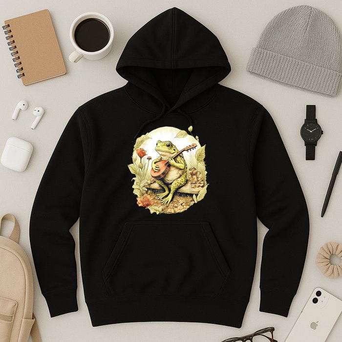 Frog Playing Banjo On Log Hoodie
