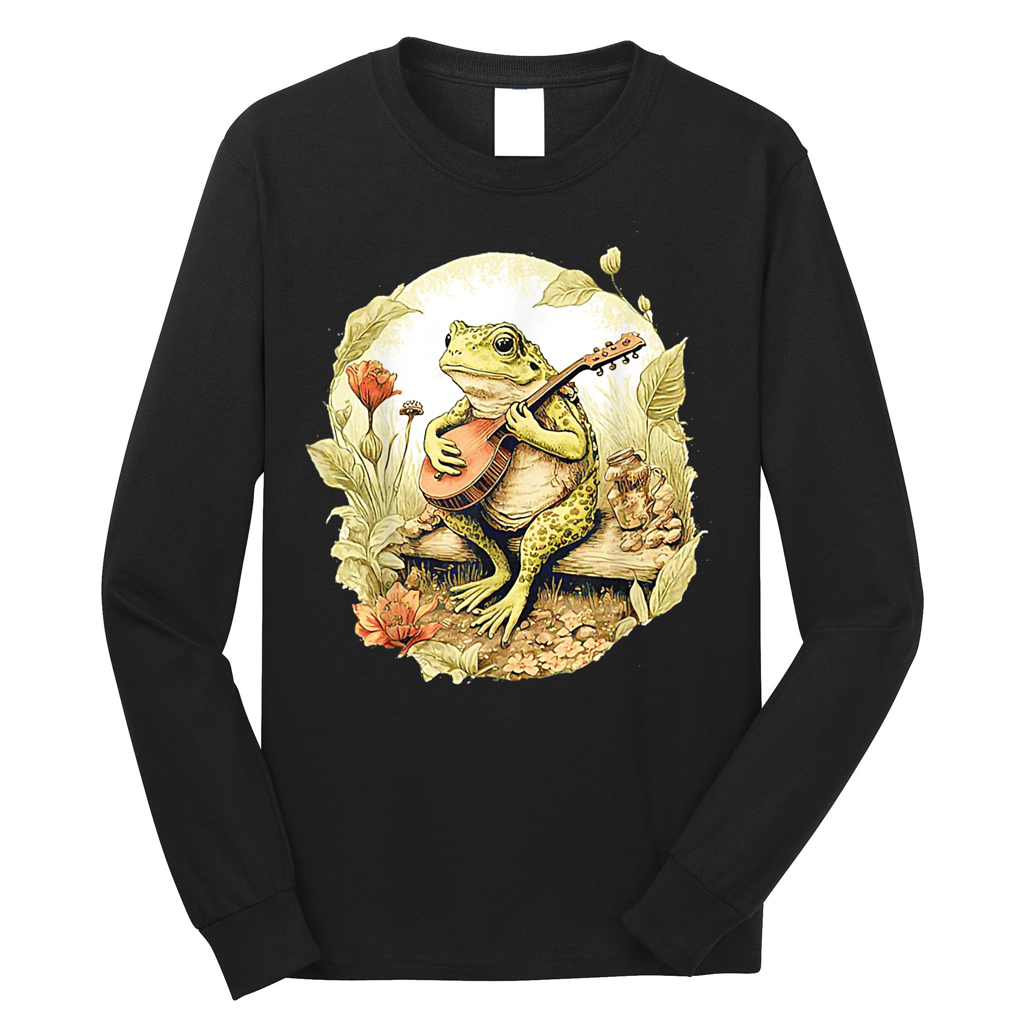 Frog Playing Banjo On Log Long Sleeve Shirt
