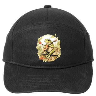 Frog Playing Banjo On Log 7-Panel Snapback Hat