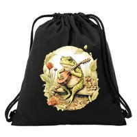 Frog Playing Banjo On Log Drawstring Bag